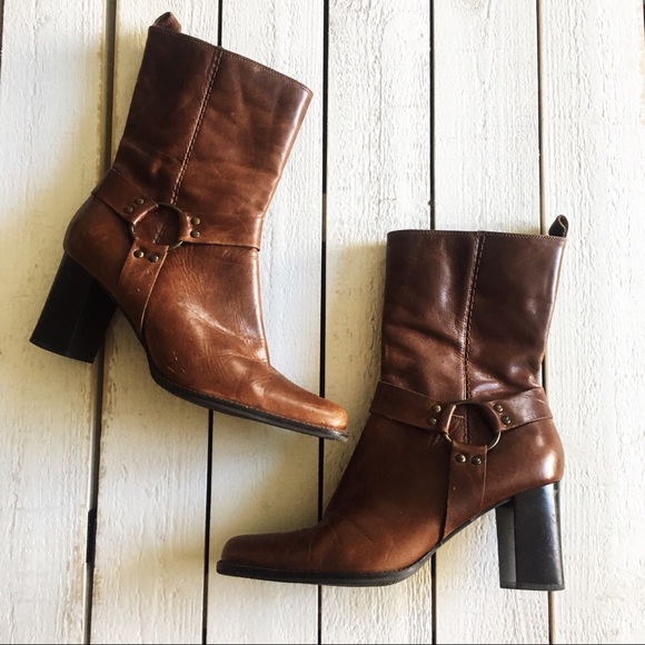 Bass Shoes - Bass Karmin Distressed Leather Mid Calf Boots